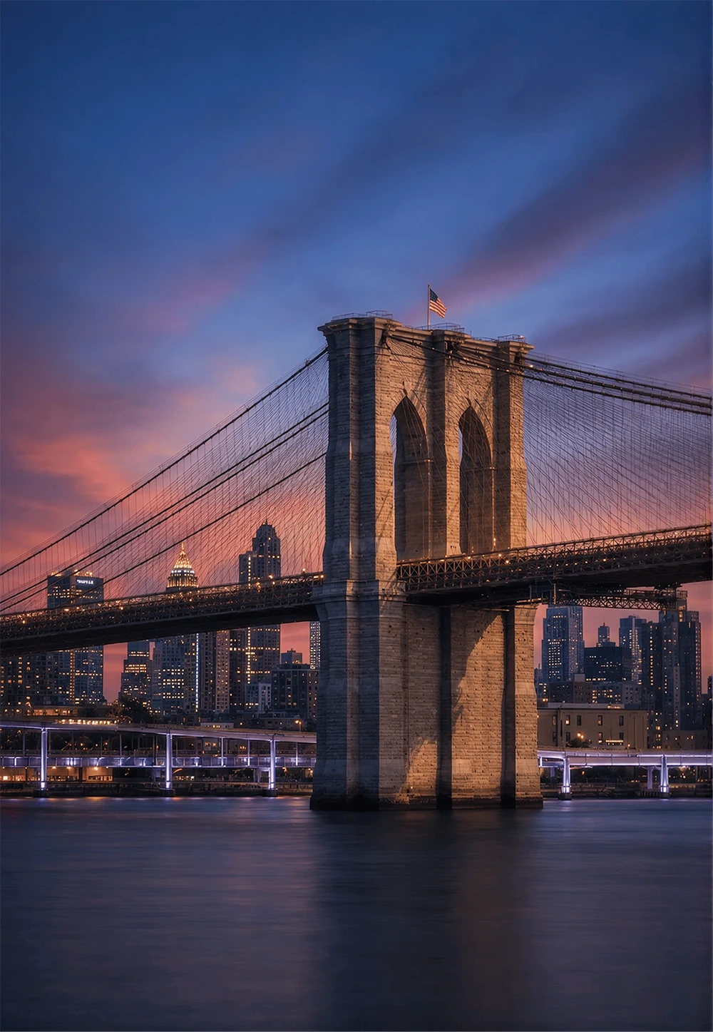 Brooklyn Bridge at sunset, New York City